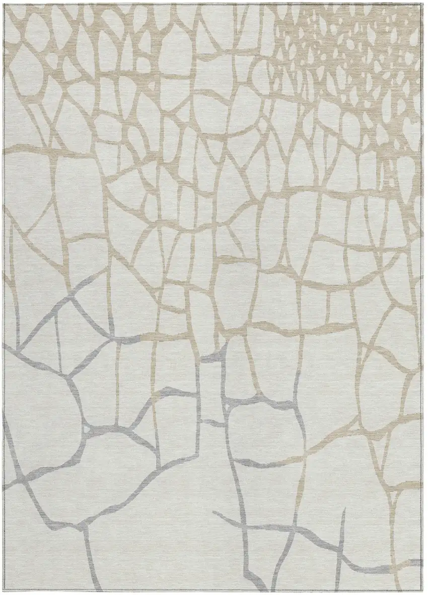 Ivory And Beige Abstract Washable Indoor Outdoor Area Rug Photo 5