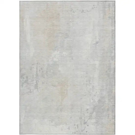 Ivory And Beige Abstract Washable Indoor Outdoor Area Rug Photo 3
