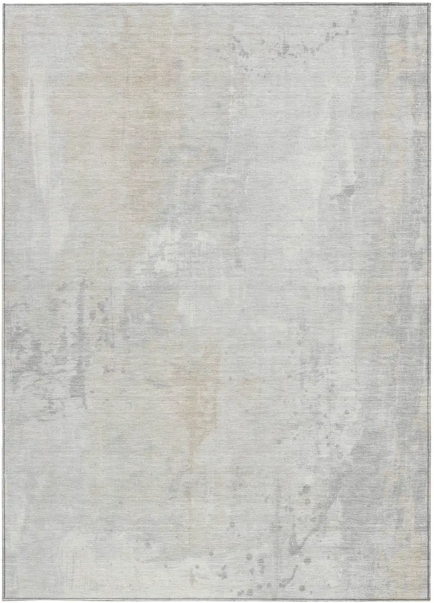 Ivory And Beige Abstract Washable Indoor Outdoor Area Rug Photo 3