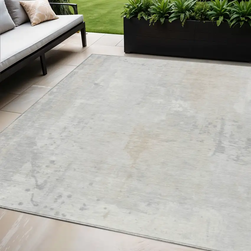 Ivory And Beige Abstract Washable Indoor Outdoor Area Rug Photo 2