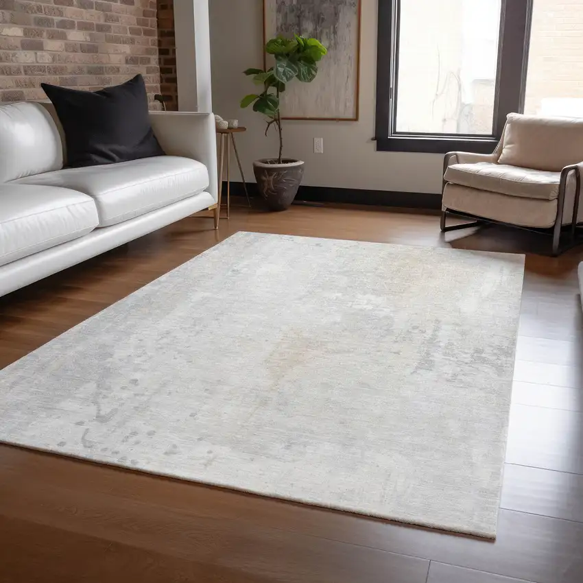 Ivory And Beige Abstract Washable Indoor Outdoor Area Rug Photo 5