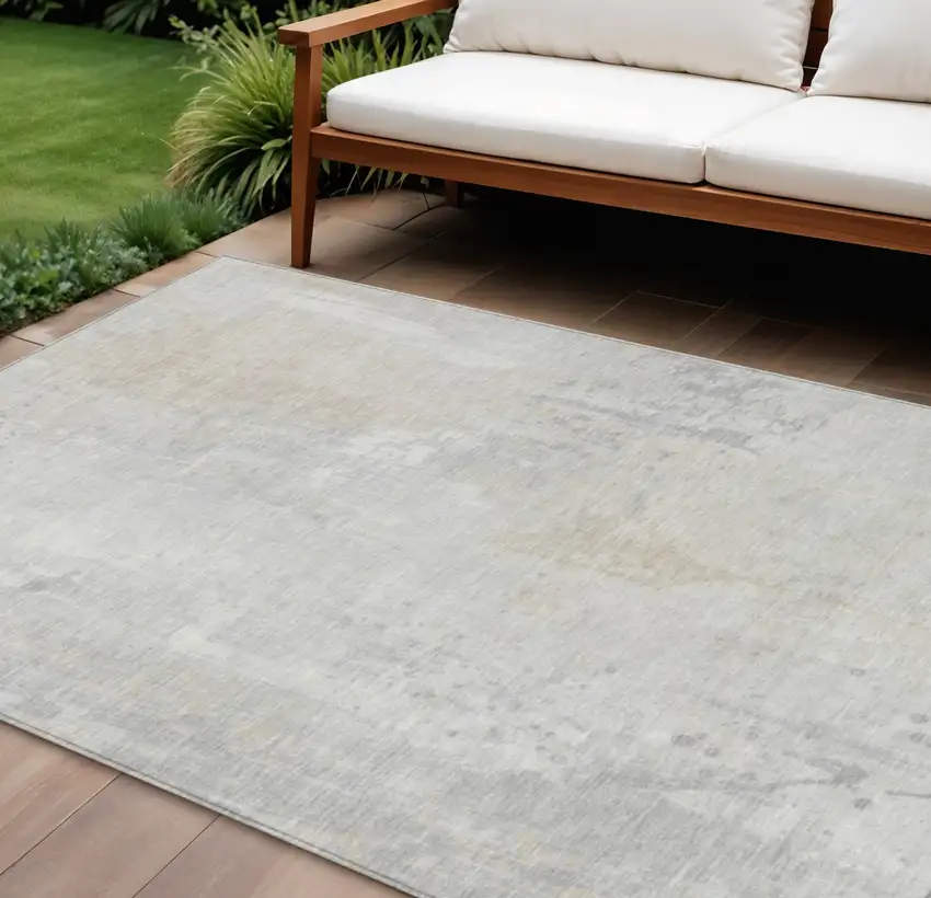 Ivory And Beige Abstract Washable Indoor Outdoor Area Rug Photo 2