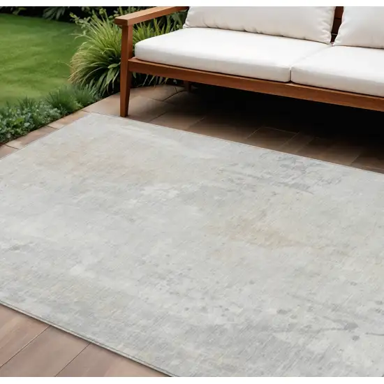 Ivory And Beige Abstract Washable Indoor Outdoor Area Rug Photo 2