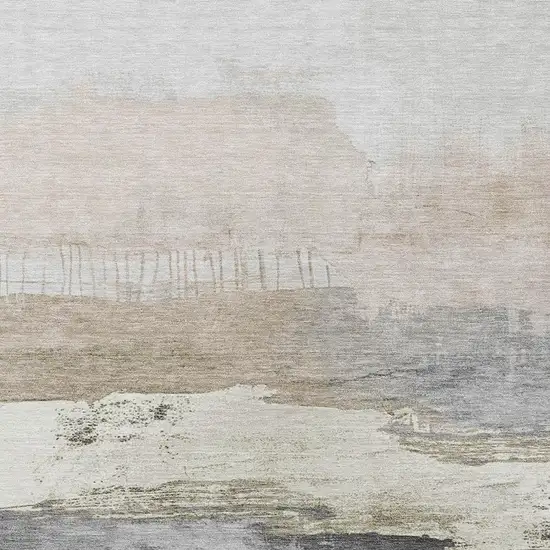 Ivory And Beige Abstract Washable Indoor Outdoor Area Rug Photo 3