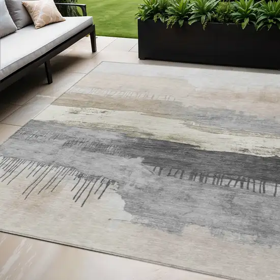 Ivory And Beige Abstract Washable Indoor Outdoor Area Rug Photo 2