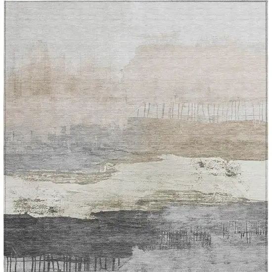 Ivory And Beige Abstract Washable Indoor Outdoor Area Rug Photo 3