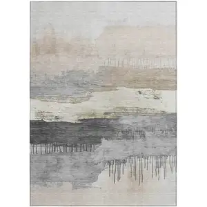 Photo of Ivory And Beige Abstract Washable Indoor Outdoor Area Rug