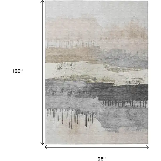Ivory And Beige Abstract Washable Indoor Outdoor Area Rug Photo 9