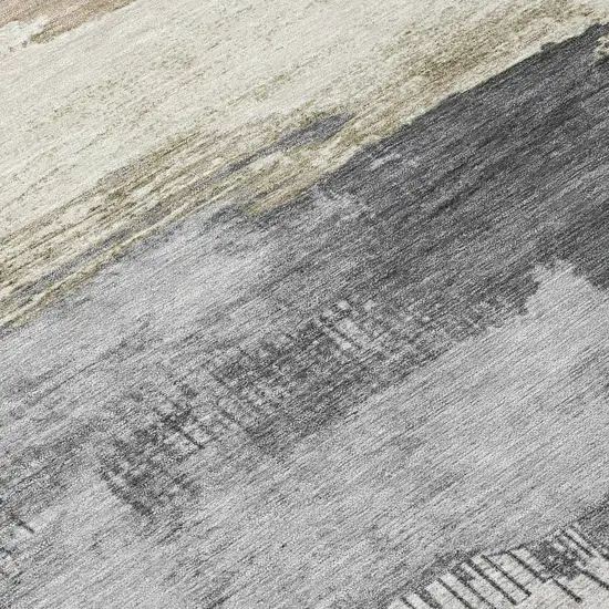 Ivory And Beige Abstract Washable Indoor Outdoor Area Rug Photo 8