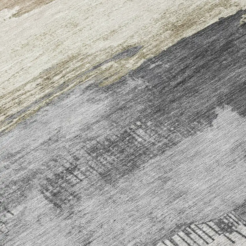 Ivory And Beige Abstract Washable Indoor Outdoor Area Rug Photo 8