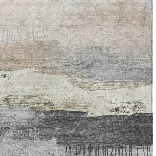 Ivory And Beige Abstract Washable Indoor Outdoor Area Rug Photo 9