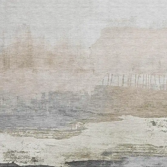 Ivory And Beige Abstract Washable Indoor Outdoor Area Rug Photo 3