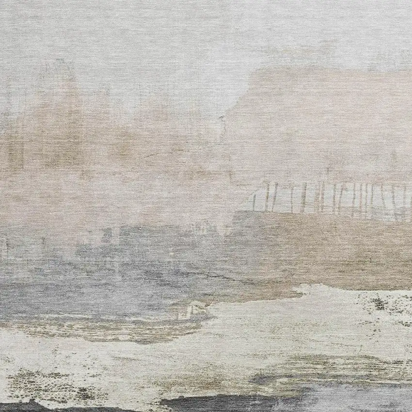 Ivory And Beige Abstract Washable Indoor Outdoor Area Rug Photo 3