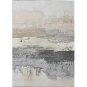 Photo of Ivory And Beige Abstract Washable Indoor Outdoor Area Rug