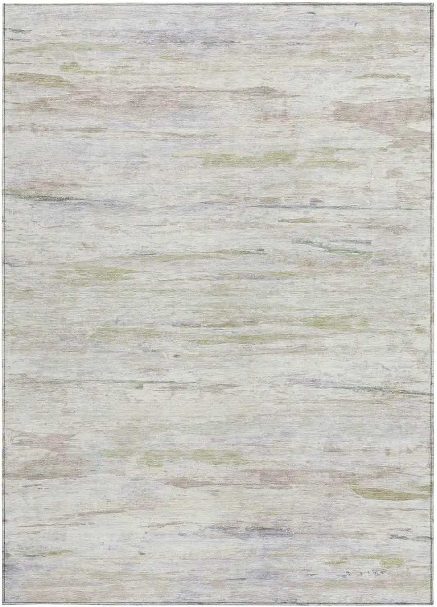 Ivory And Beige Abstract Washable Indoor Outdoor Area Rug Photo 1