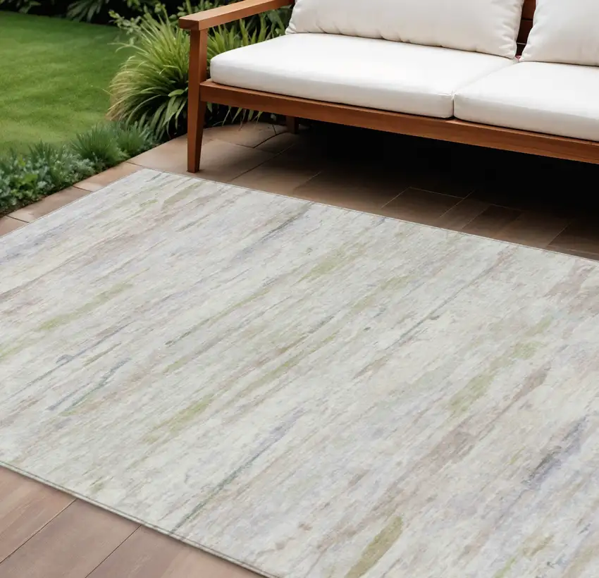 Ivory And Beige Abstract Washable Indoor Outdoor Area Rug Photo 2