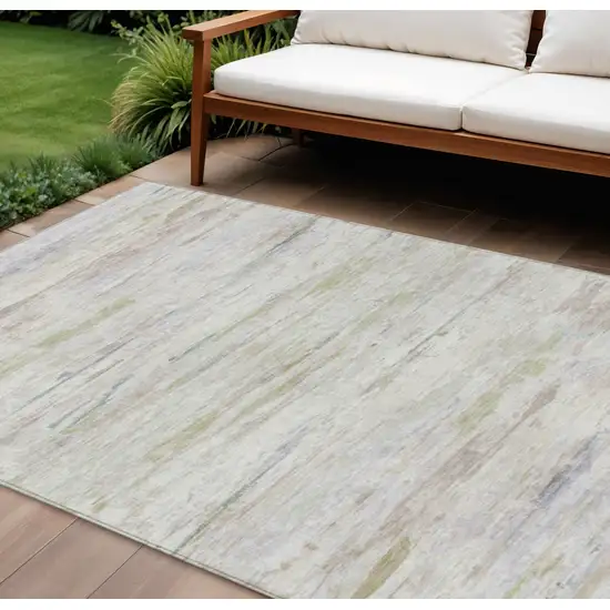 Ivory And Beige Abstract Washable Indoor Outdoor Area Rug Photo 2