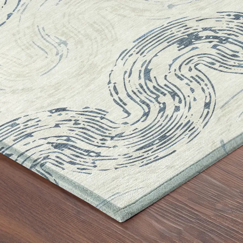 Ivory And Beige Abstract Washable Indoor Outdoor Area Rug Photo 8