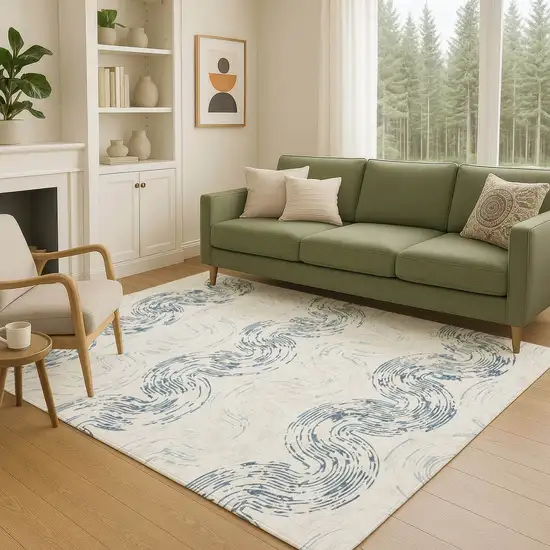 Ivory And Beige Abstract Washable Indoor Outdoor Area Rug Photo 5