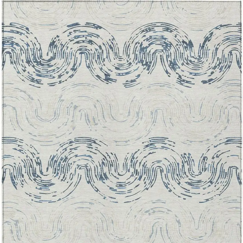 Ivory And Beige Abstract Washable Indoor Outdoor Area Rug Photo 3