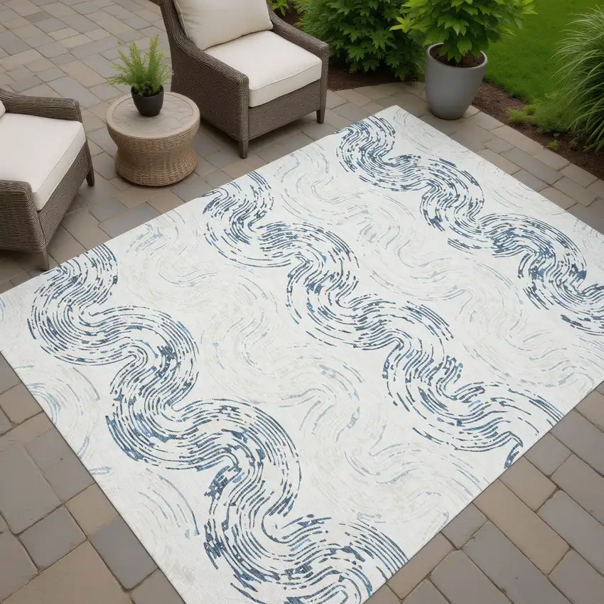 Ivory And Beige Abstract Washable Indoor Outdoor Area Rug Photo 7