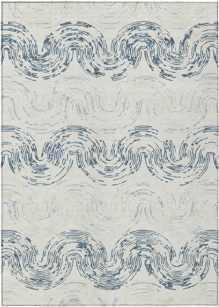 Ivory And Beige Abstract Washable Indoor Outdoor Area Rug Photo 1