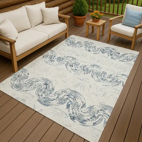 Ivory And Beige Abstract Washable Indoor Outdoor Area Rug Photo 4