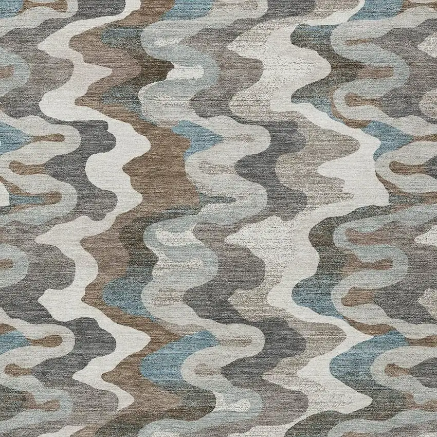Ivory And Beige Abstract Washable Indoor Outdoor Area Rug Photo 2