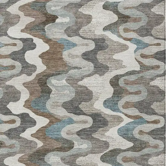 Ivory And Beige Abstract Washable Indoor Outdoor Area Rug Photo 2