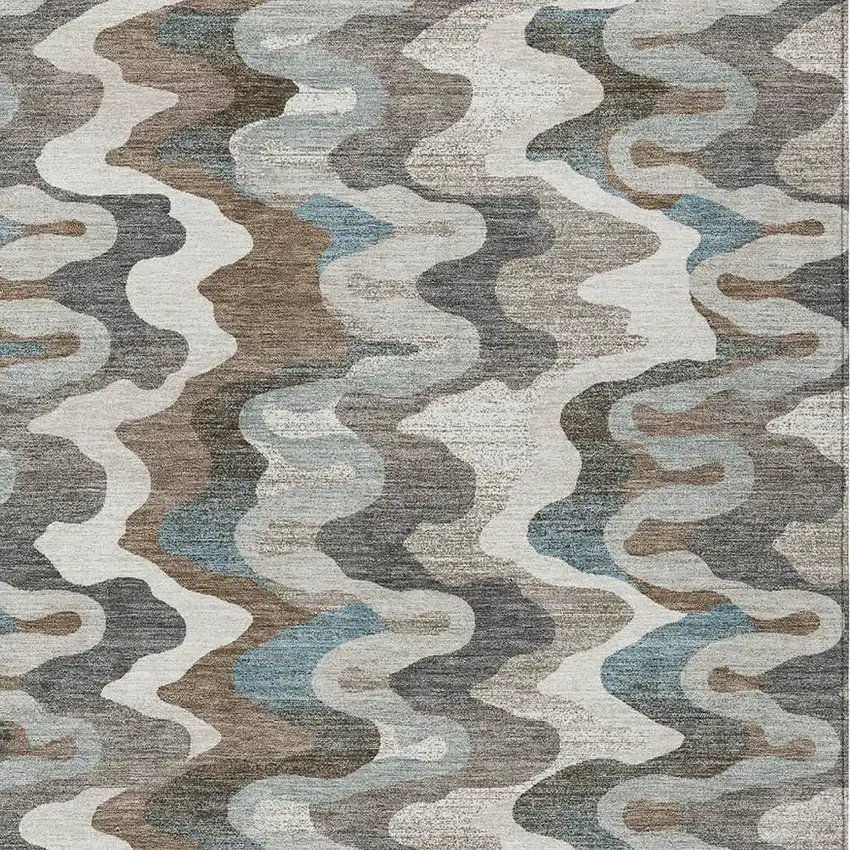 Ivory And Beige Abstract Washable Indoor Outdoor Area Rug Photo 2