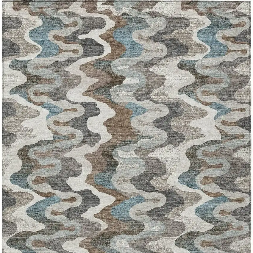 Ivory And Beige Abstract Washable Indoor Outdoor Area Rug Photo 3