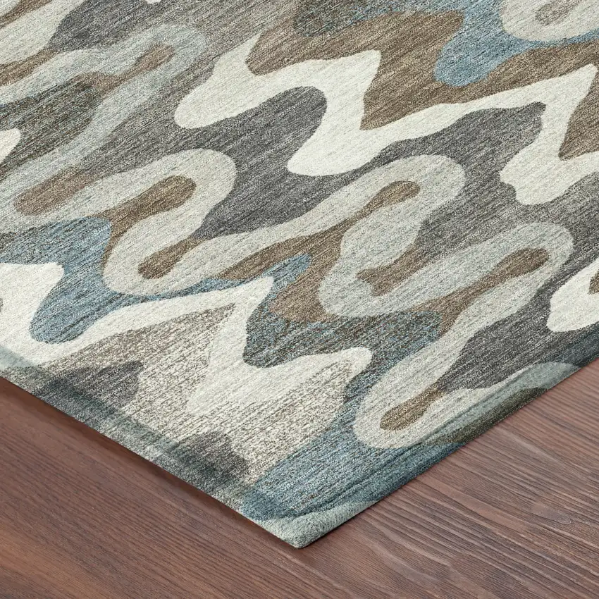 Ivory And Beige Abstract Washable Indoor Outdoor Area Rug Photo 8