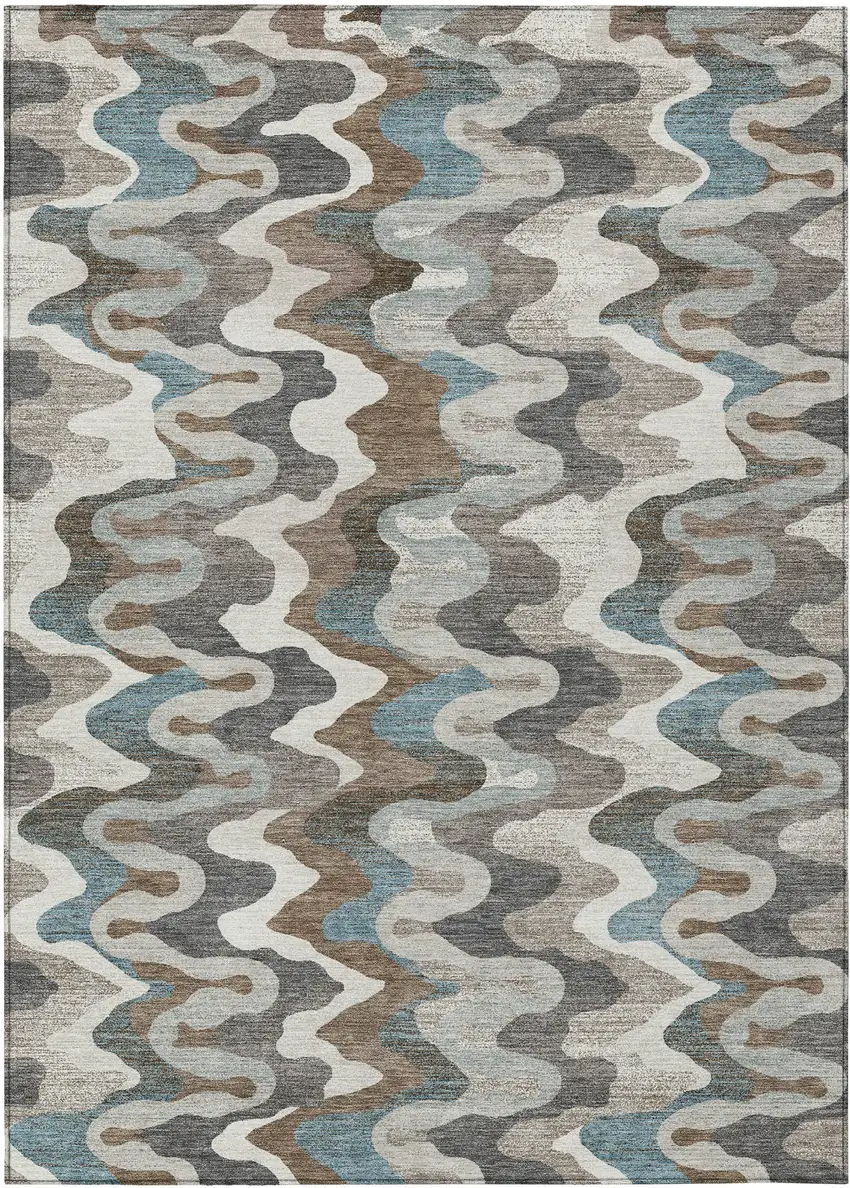 Ivory And Beige Abstract Washable Indoor Outdoor Area Rug Photo 1