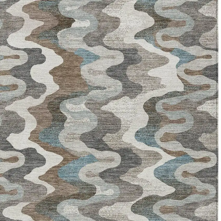 Ivory And Beige Abstract Washable Indoor Outdoor Area Rug Photo 2