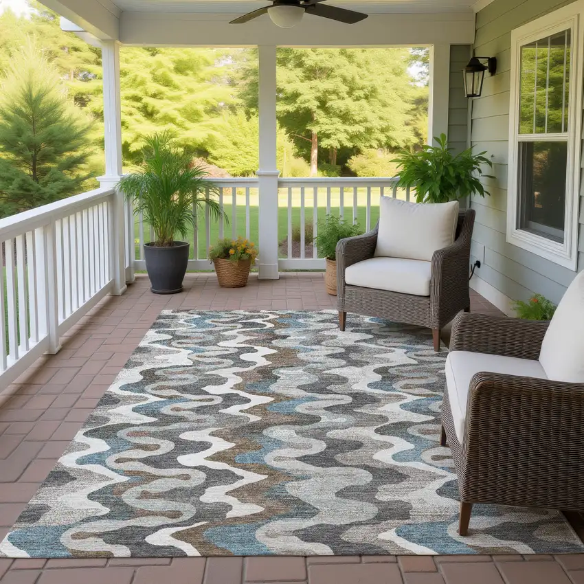 Ivory And Beige Abstract Washable Indoor Outdoor Area Rug Photo 4
