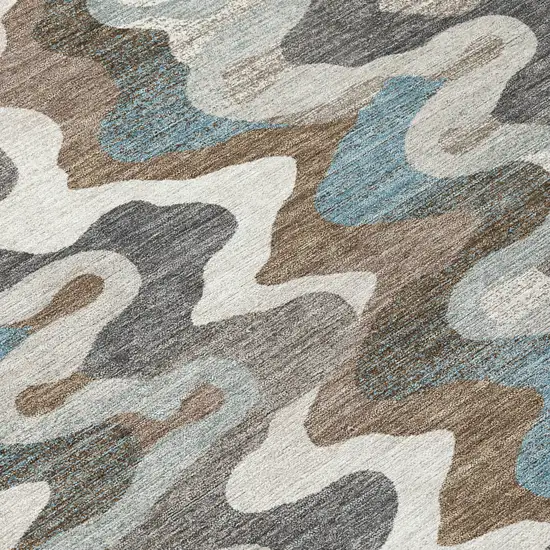 Ivory And Beige Abstract Washable Indoor Outdoor Area Rug Photo 9