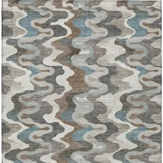 Ivory And Beige Abstract Washable Indoor Outdoor Area Rug Photo 3