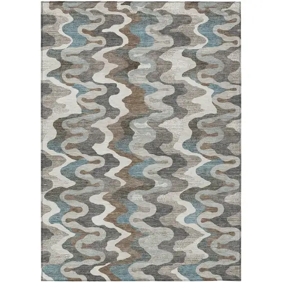 Ivory And Beige Abstract Washable Indoor Outdoor Area Rug Photo 1