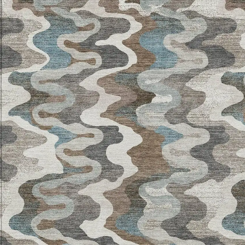 Ivory And Beige Abstract Washable Indoor Outdoor Area Rug Photo 2