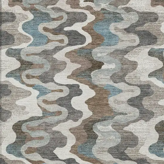 Ivory And Beige Abstract Washable Indoor Outdoor Area Rug Photo 2