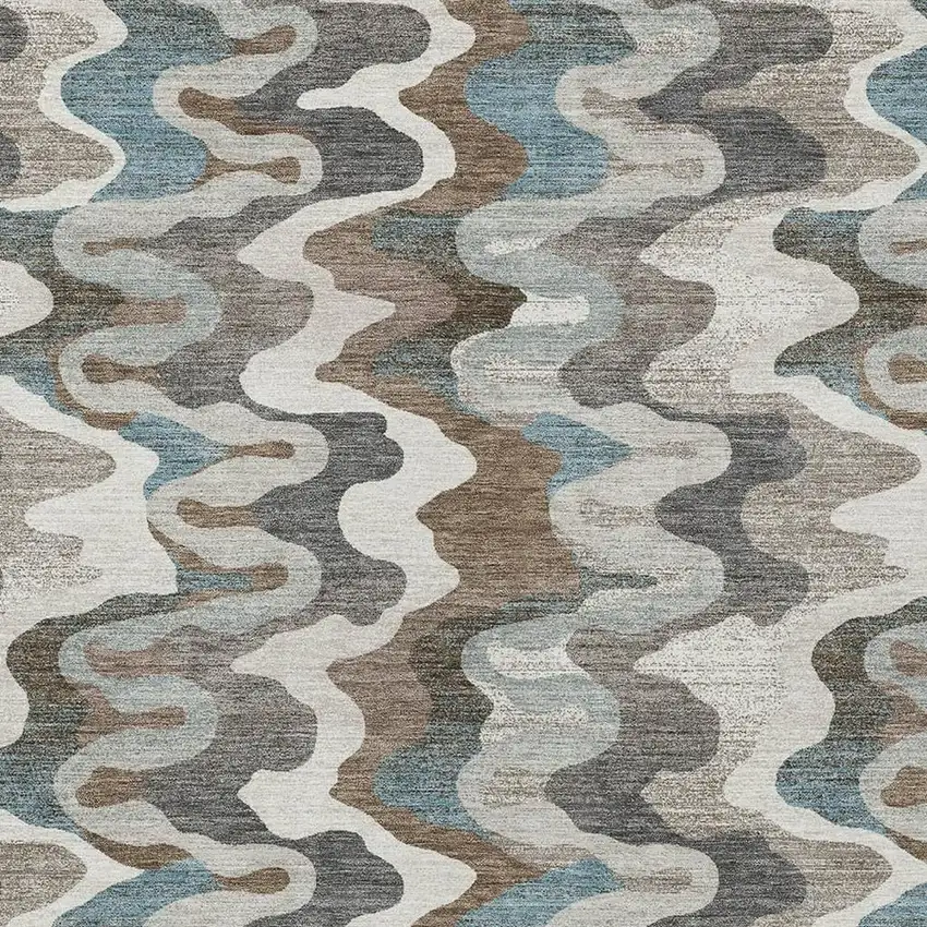 Ivory And Beige Abstract Washable Indoor Outdoor Area Rug Photo 2