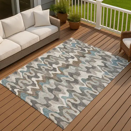 Ivory And Beige Abstract Washable Indoor Outdoor Area Rug Photo 7