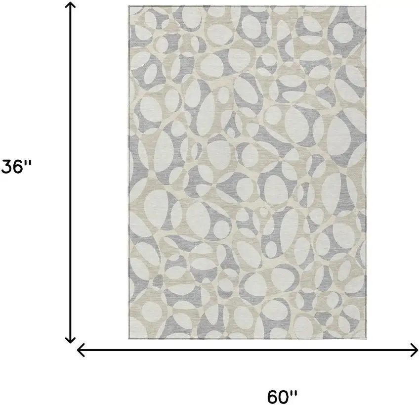 Ivory And Beige Abstract Washable Indoor Outdoor Area Rug Photo 6