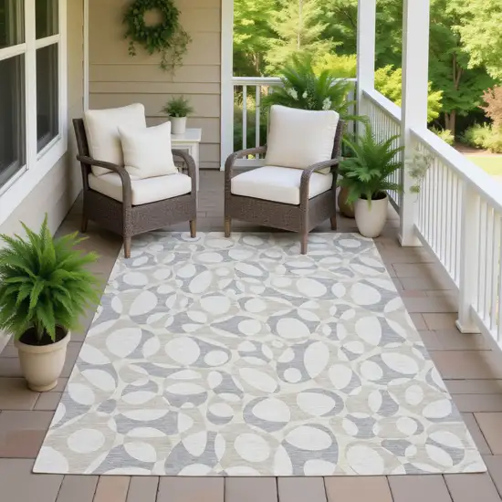 Ivory And Beige Abstract Washable Indoor Outdoor Area Rug Photo 7
