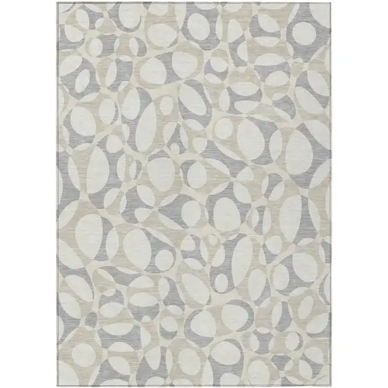 Ivory And Beige Abstract Washable Indoor Outdoor Area Rug Photo 1