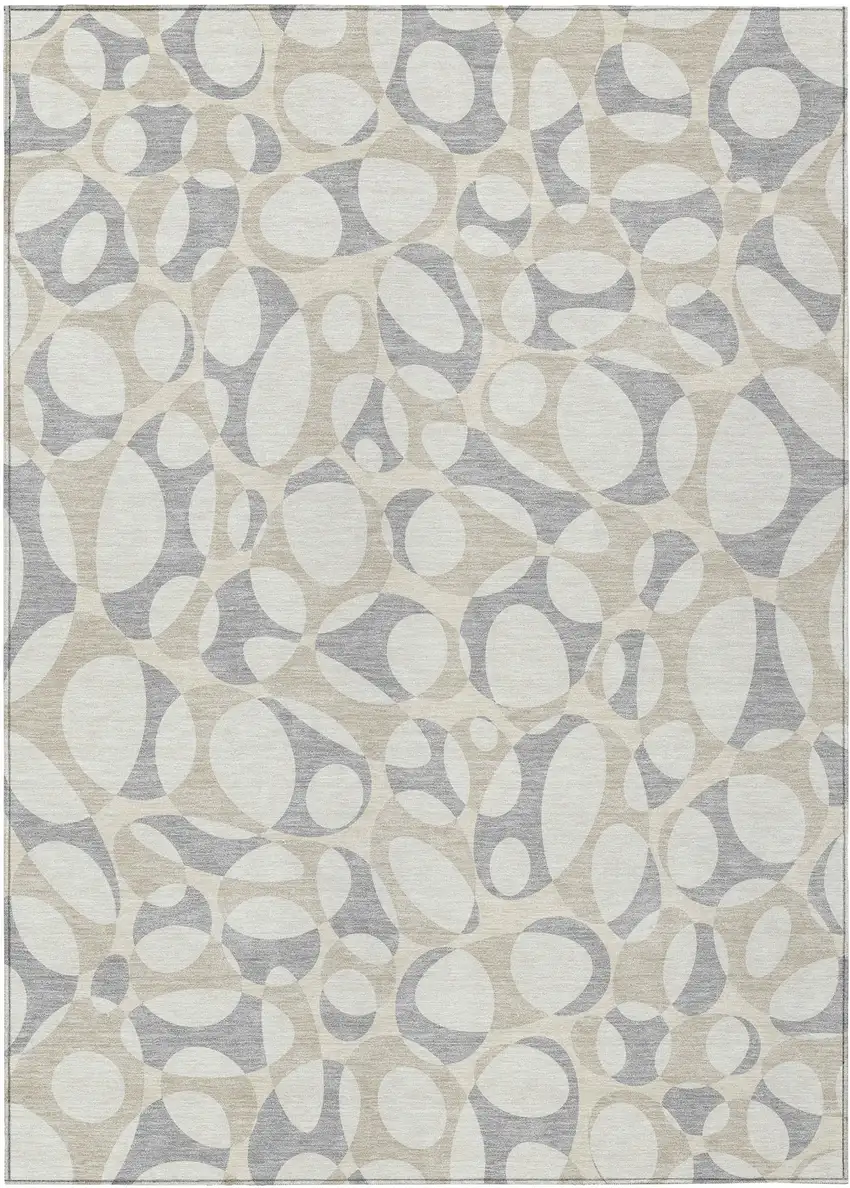 Ivory And Beige Abstract Washable Indoor Outdoor Area Rug Photo 1