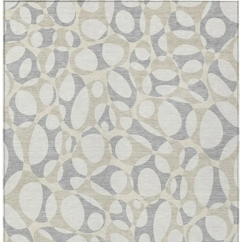 Ivory And Beige Abstract Washable Indoor Outdoor Area Rug Photo 3