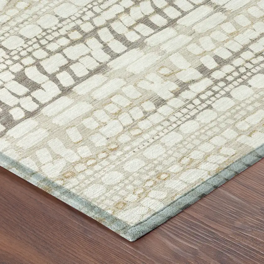 Ivory And Beige Abstract Washable Indoor Outdoor Area Rug Photo 8
