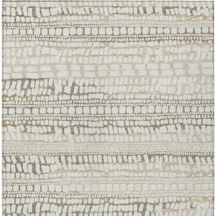 Ivory And Beige Abstract Washable Indoor Outdoor Area Rug Photo 3