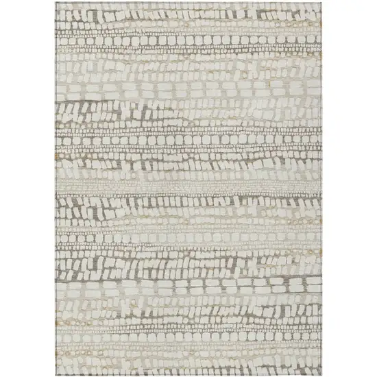 Ivory And Beige Abstract Washable Indoor Outdoor Area Rug Photo 1